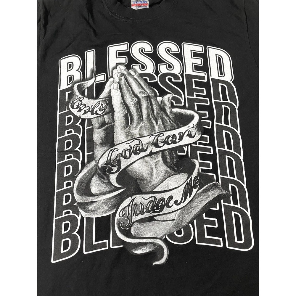 Blessed Only God Can Judge  Me Men Size Lg Black T-shirt Double Sided Cotton Pro
